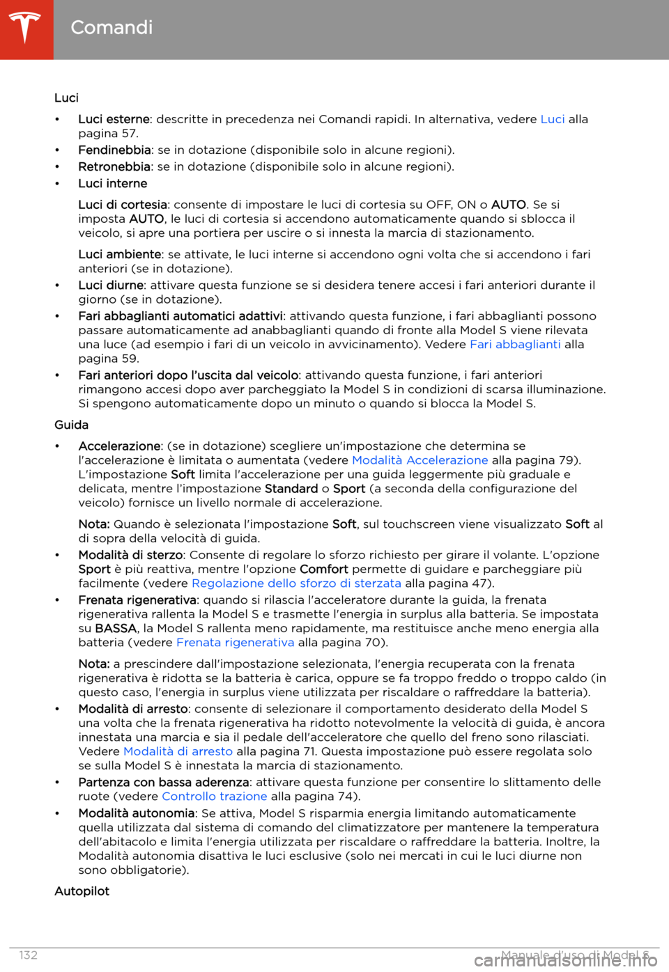 TESLA MODEL S 2020  Manuale del proprietario (in Italian)  Luci
