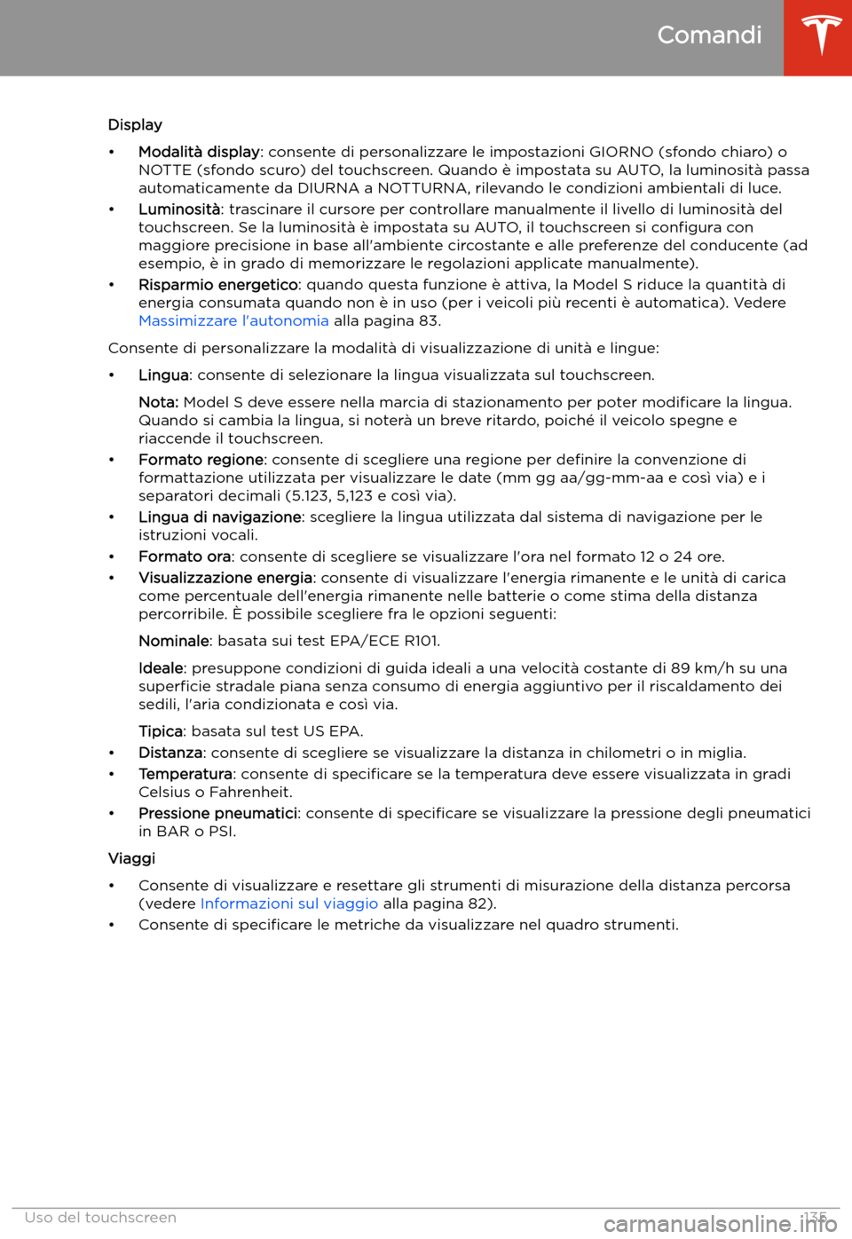 TESLA MODEL S 2020  Manuale del proprietario (in Italian)  Display
