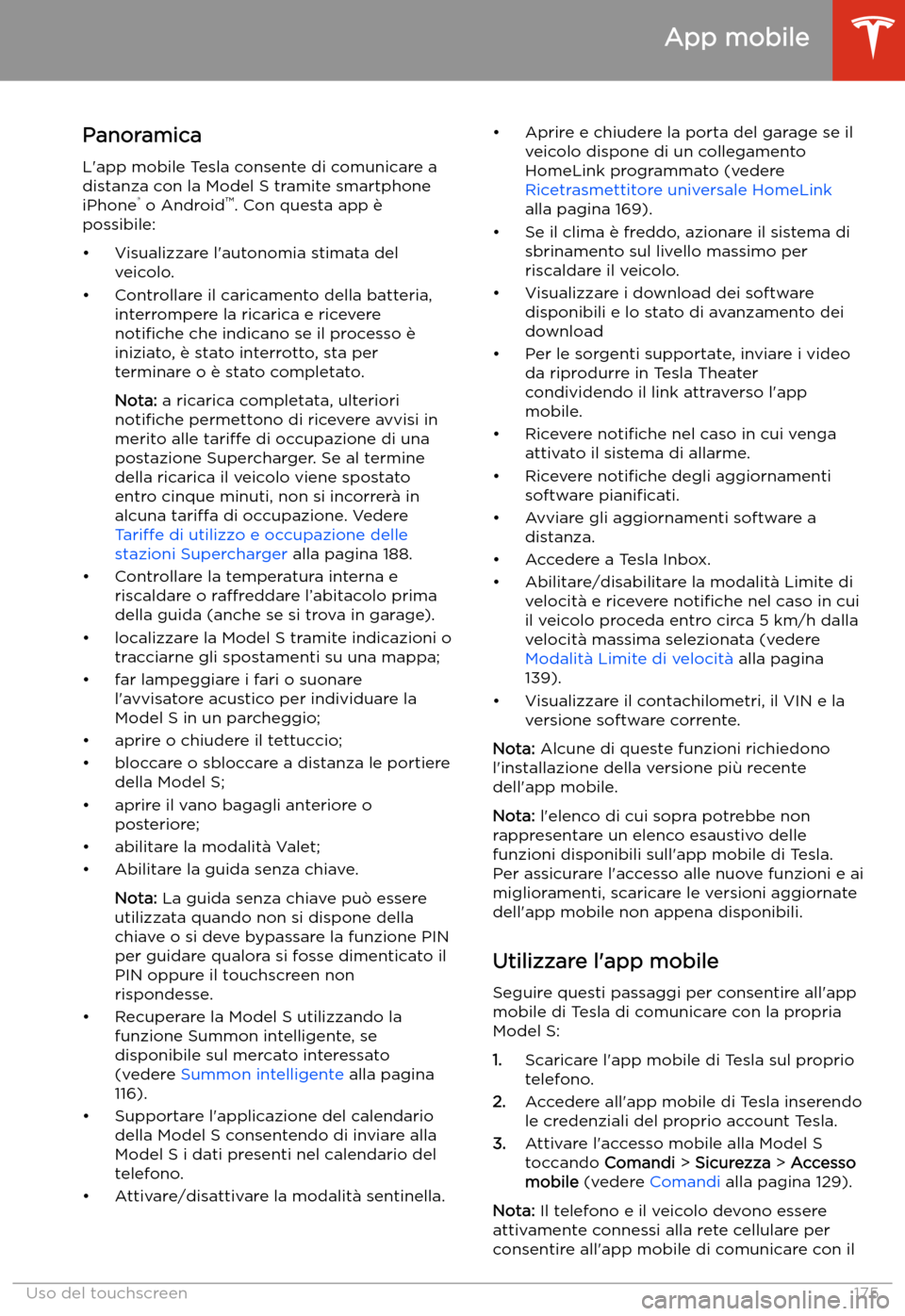 TESLA MODEL S 2020  Manuale del proprietario (in Italian)  App mobile
Panoramica L