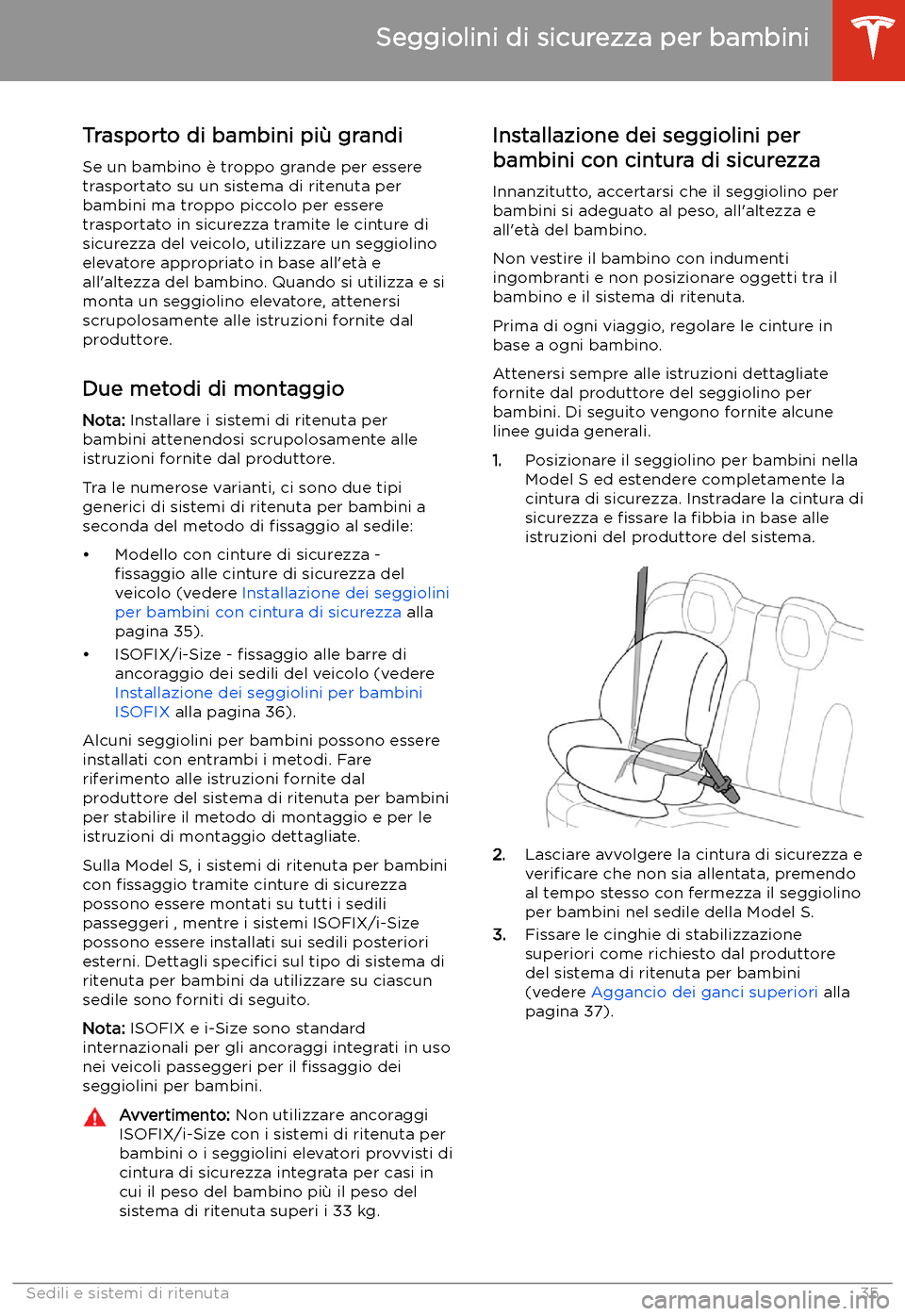 TESLA MODEL S 2020  Manuale del proprietario (in Italian)  Trasporto di bambini pi