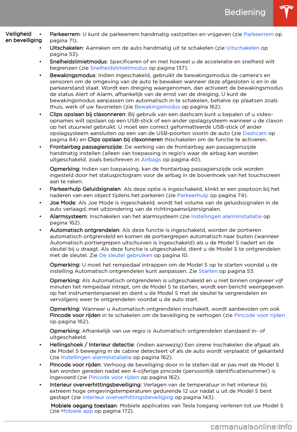 TESLA MODEL S 2020  Handleiding (in Dutch) Veiligheid 
en beveiliging
