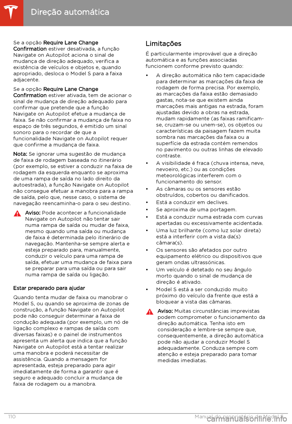 TESLA MODEL S 2020  Manual do proprietário (in Portuguese) Se a op