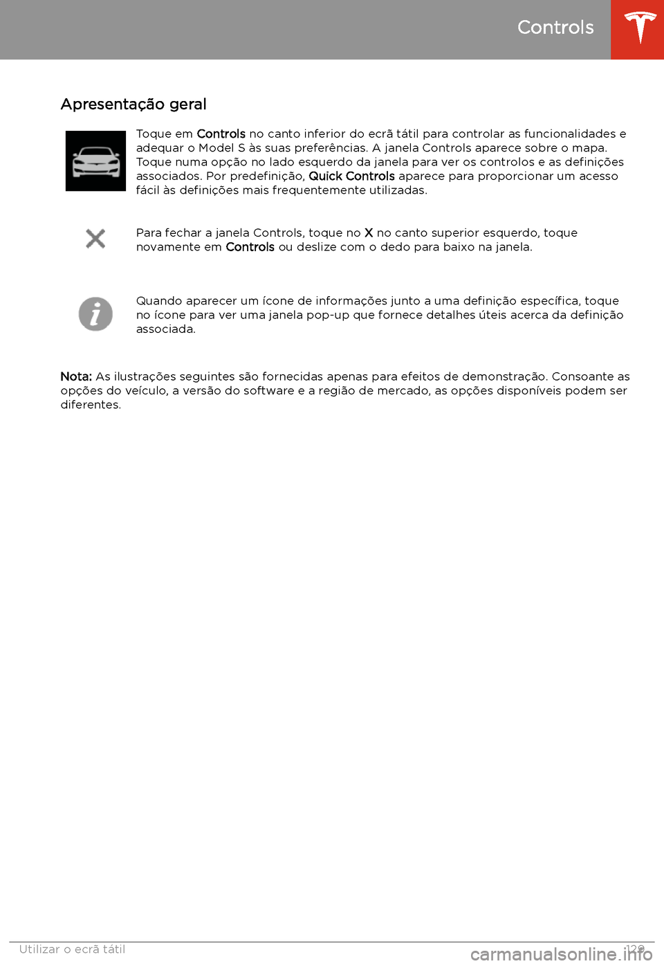TESLA MODEL S 2020  Manual do proprietário (in Portuguese) Utilizar o ecr