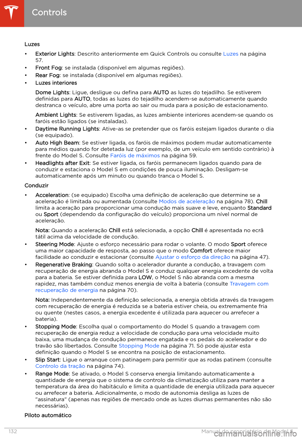 TESLA MODEL S 2020  Manual do proprietário (in Portuguese) Luzes
