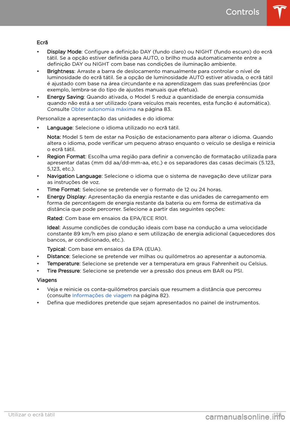 TESLA MODEL S 2020  Manual do proprietário (in Portuguese) Ecr