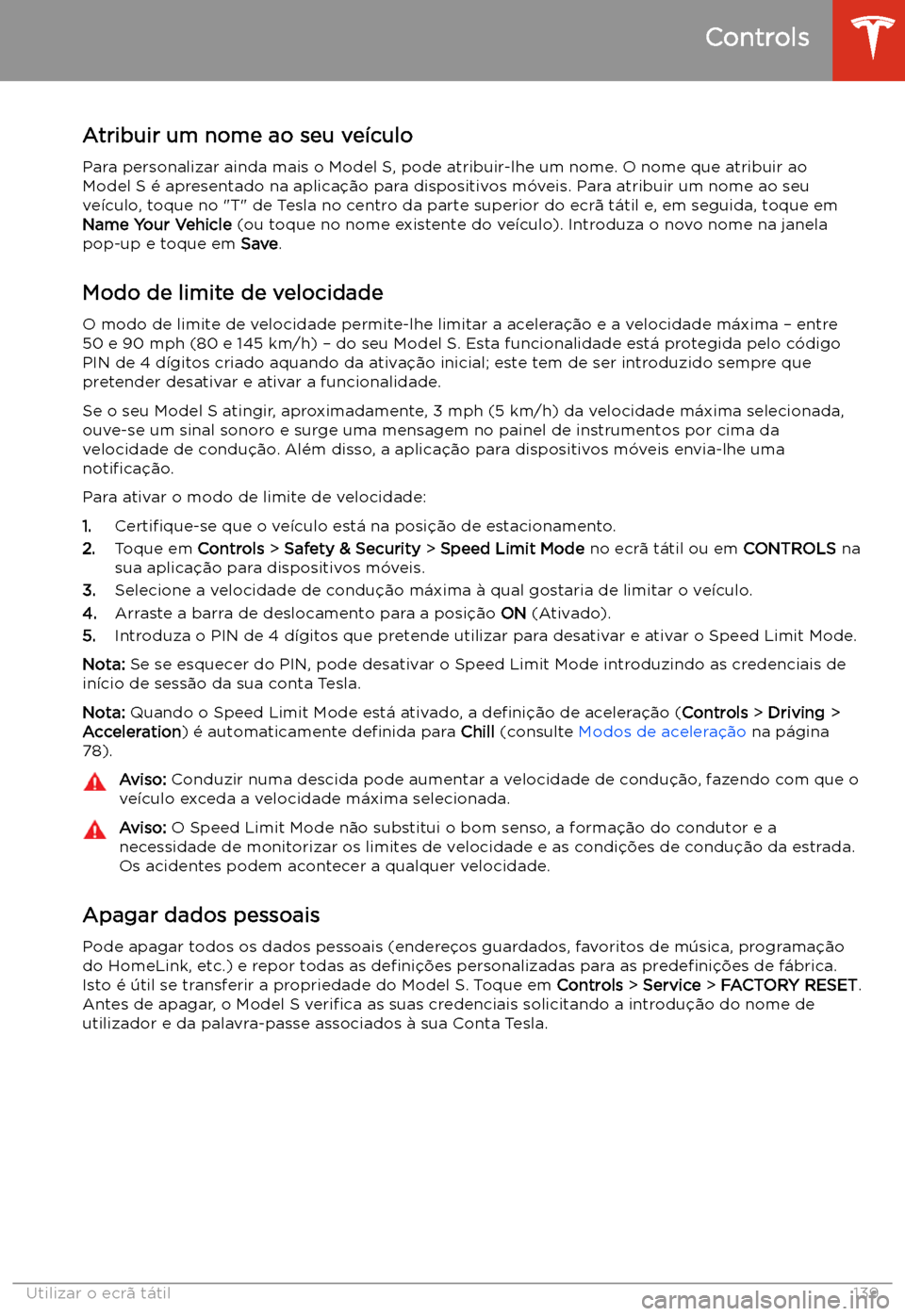 TESLA MODEL S 2020  Manual do proprietário (in Portuguese) Atribuir um nome ao seu ve