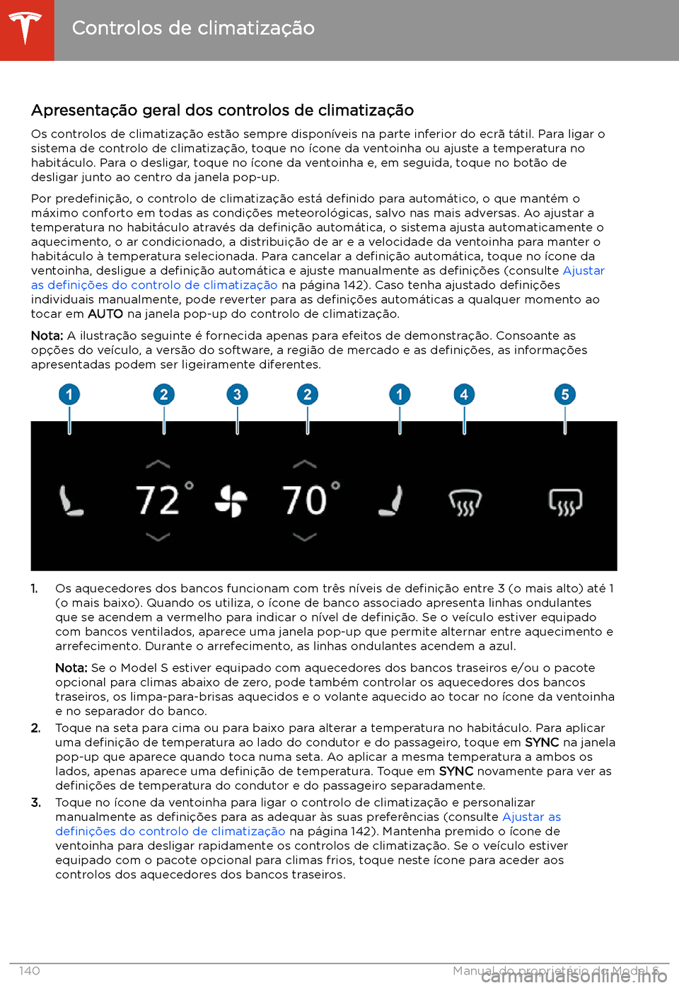 TESLA MODEL S 2020  Manual do proprietário (in Portuguese) Controlos de climatiza