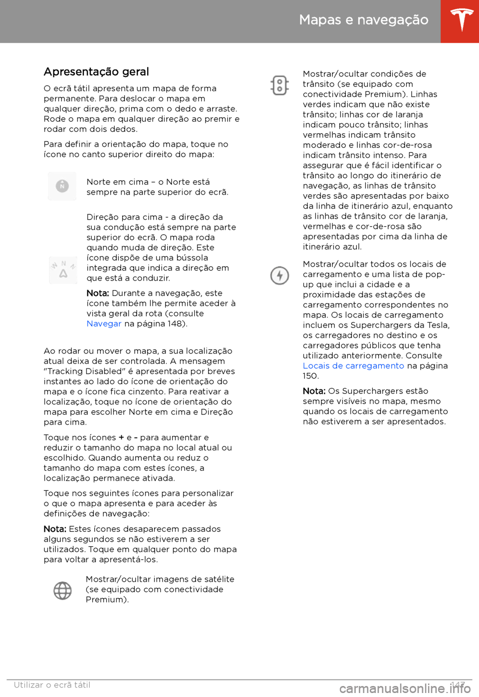 TESLA MODEL S 2020  Manual do proprietário (in Portuguese) Mapas e navega