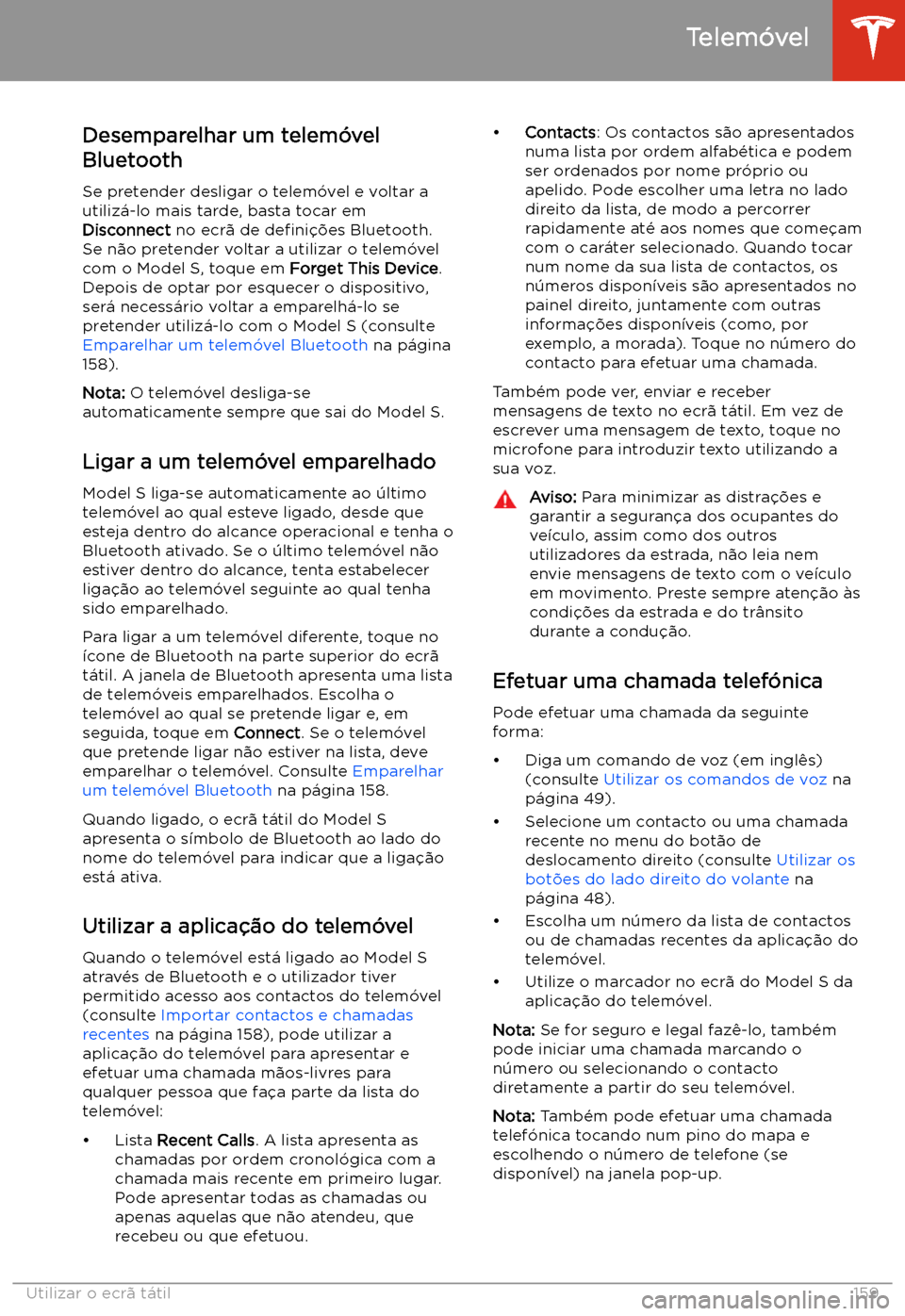 TESLA MODEL S 2020  Manual do proprietário (in Portuguese) Desemparelhar um telem