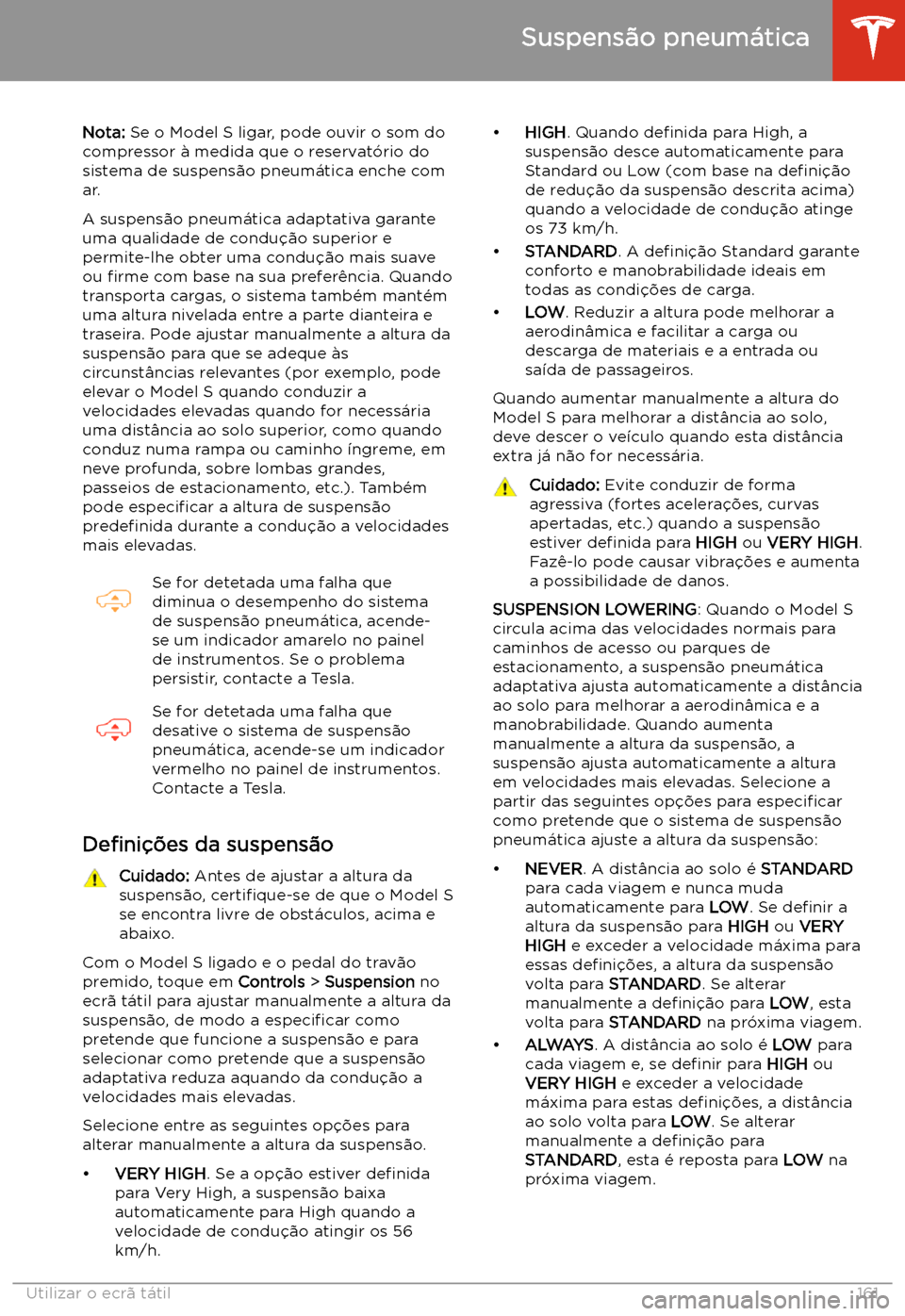 TESLA MODEL S 2020  Manual do proprietário (in Portuguese) Suspens