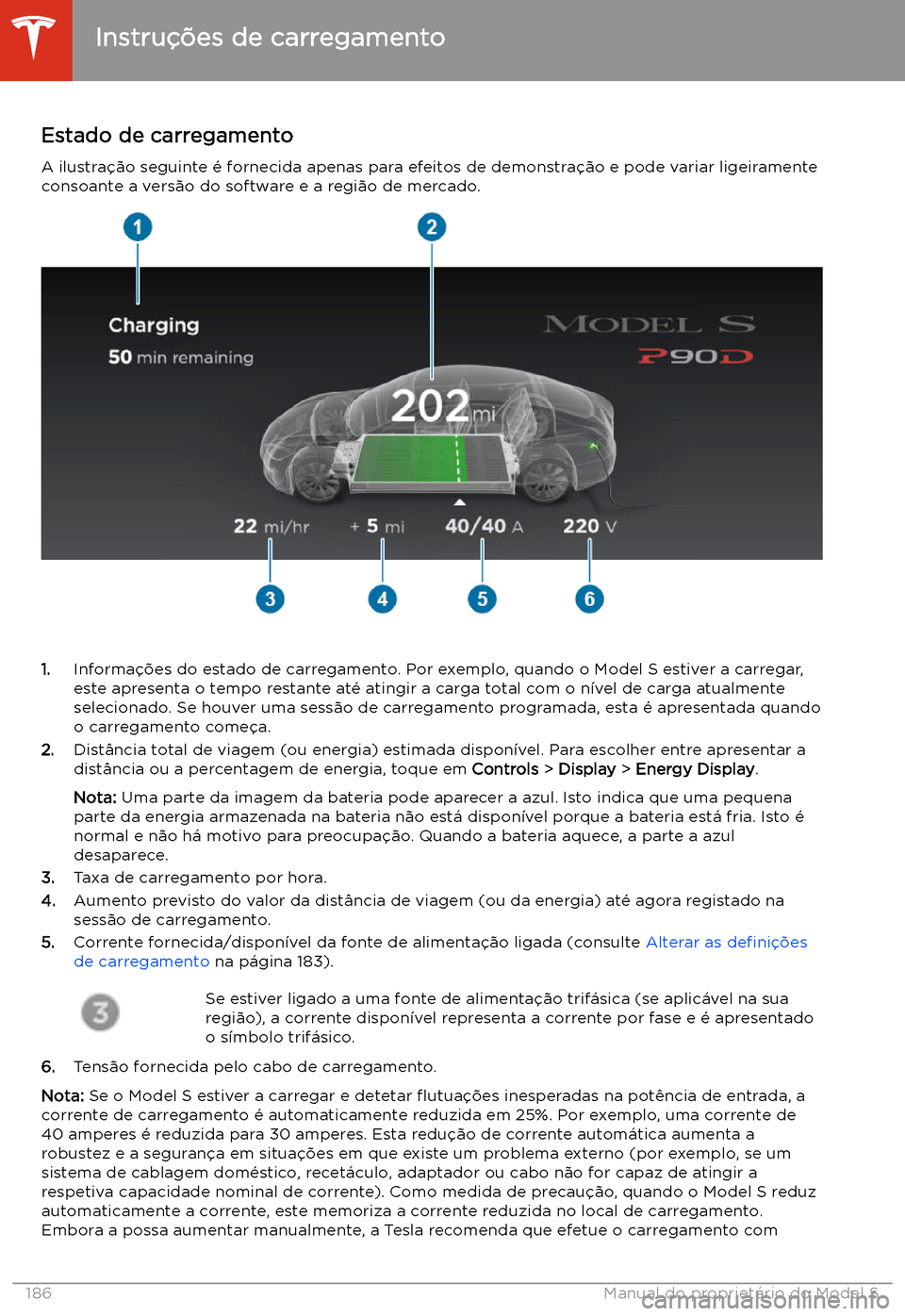 TESLA MODEL S 2020  Manual do proprietário (in Portuguese) Estado de carregamento
A ilustra