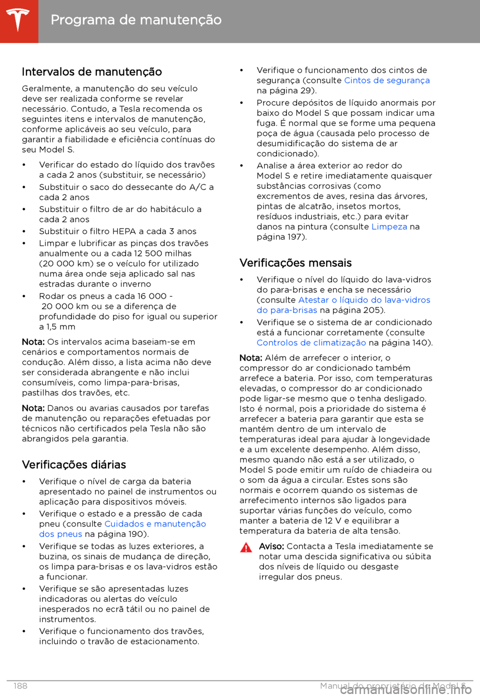TESLA MODEL S 2020  Manual do proprietário (in Portuguese) Manuten