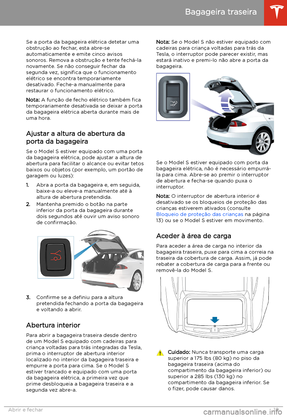 TESLA MODEL S 2020  Manual do proprietário (in Portuguese) Se a porta da bagageira el
