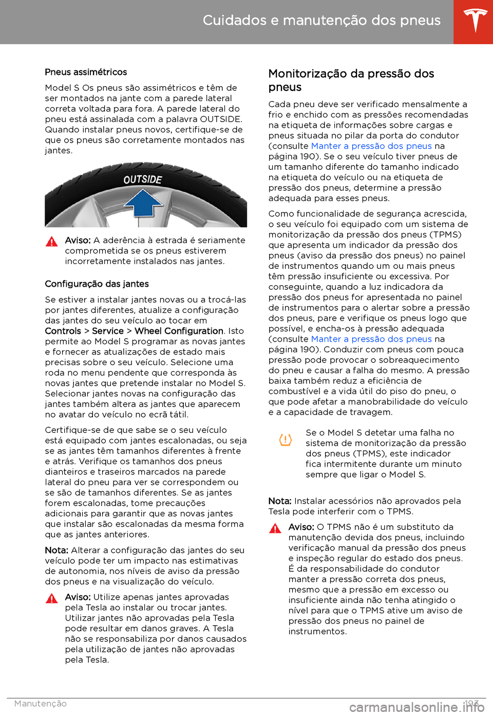 TESLA MODEL S 2020  Manual do proprietário (in Portuguese) Pneus assim