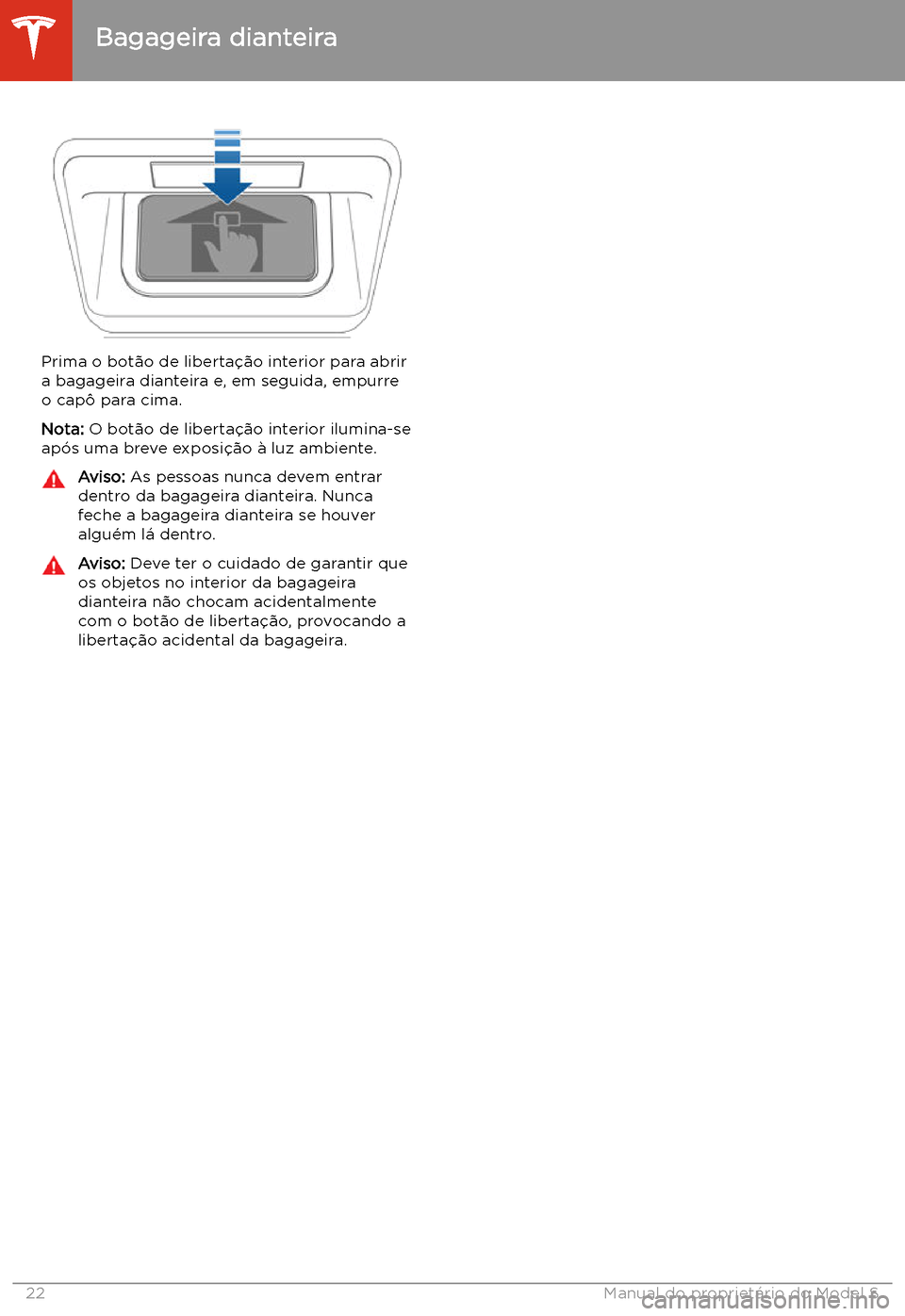 TESLA MODEL S 2020  Manual do proprietário (in Portuguese) Prima o bot