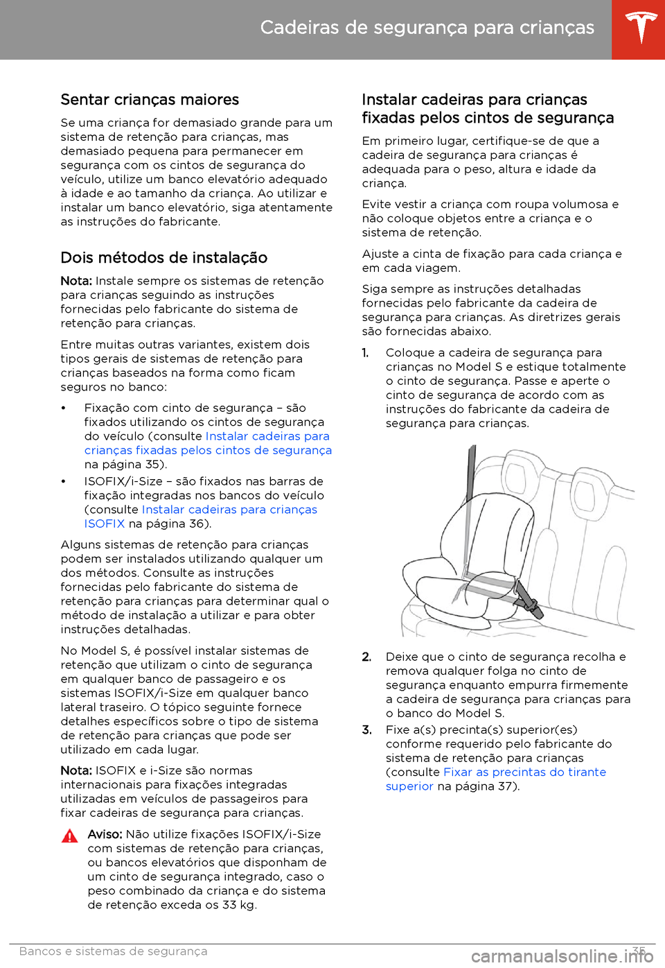 TESLA MODEL S 2020  Manual do proprietário (in Portuguese) Sentar crian