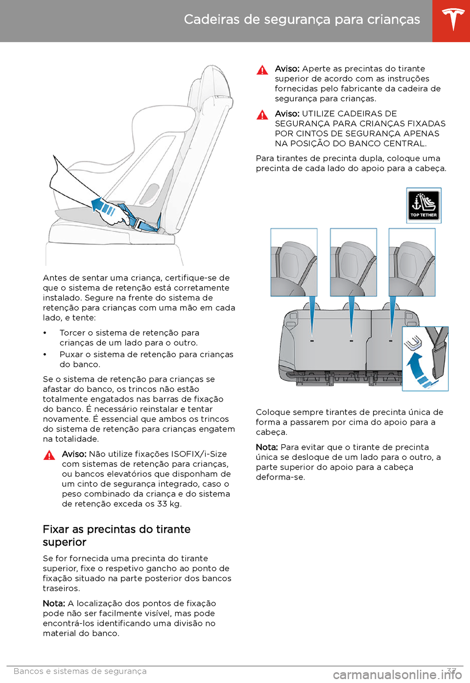 TESLA MODEL S 2020  Manual do proprietário (in Portuguese) Antes de sentar uma crian
