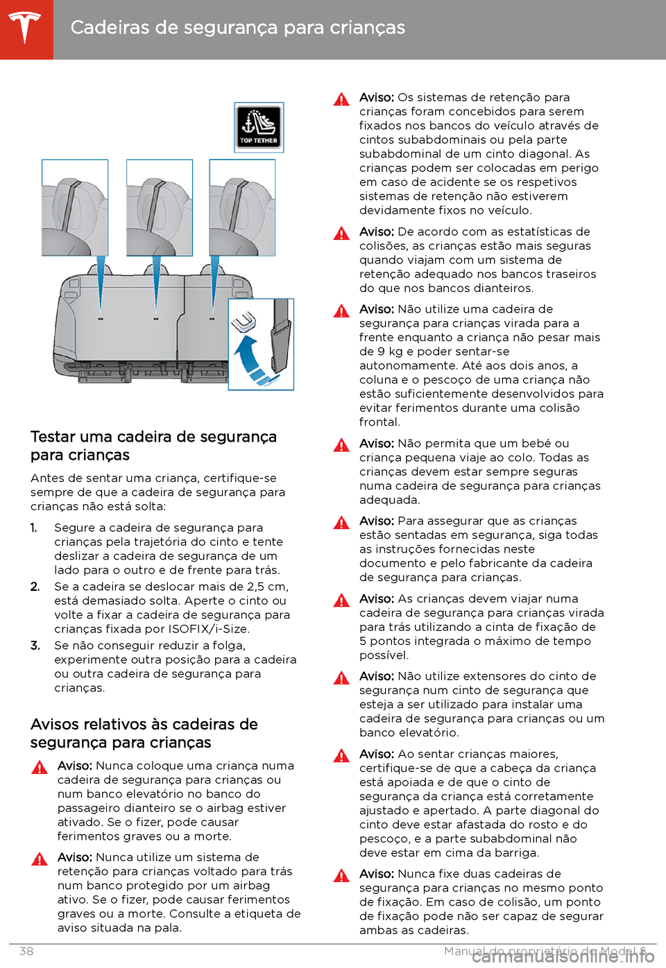 TESLA MODEL S 2020  Manual do proprietário (in Portuguese) Testar uma cadeira de seguran