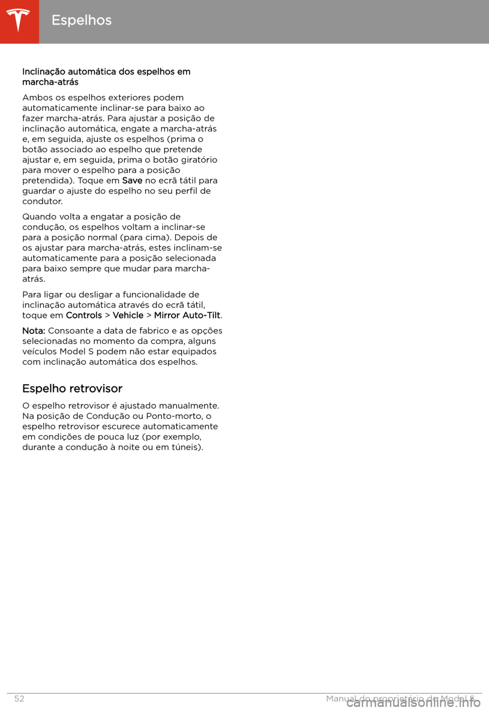 TESLA MODEL S 2020  Manual do proprietário (in Portuguese) Inclina