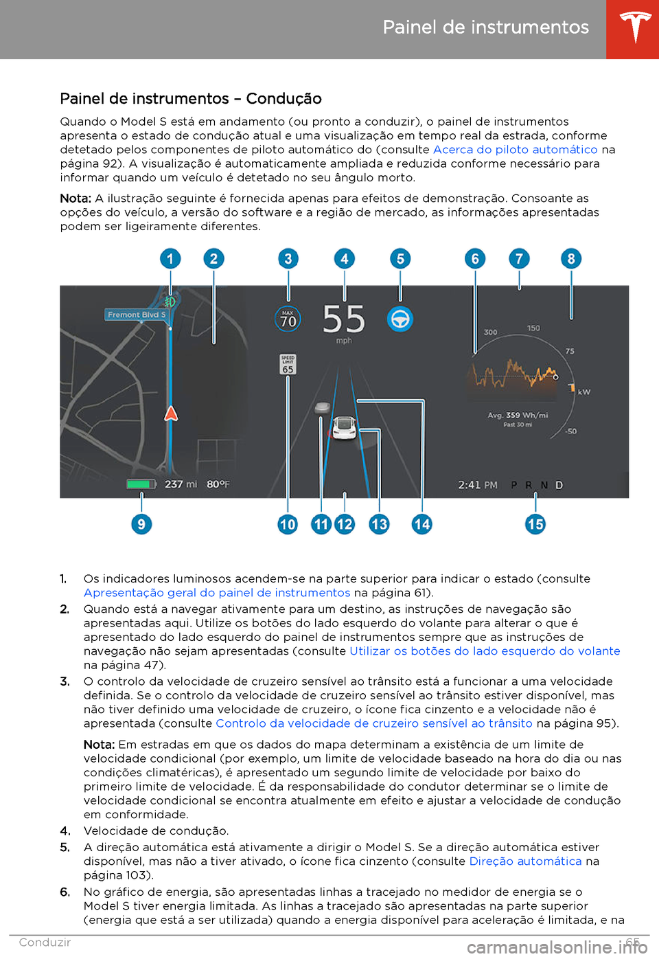 TESLA MODEL S 2020  Manual do proprietário (in Portuguese) Painel de instrumentos 