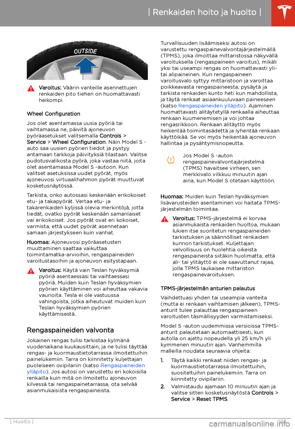 TESLA MODEL S 2020  Omistajan käsikirja (in Finnish) Varoitus: V