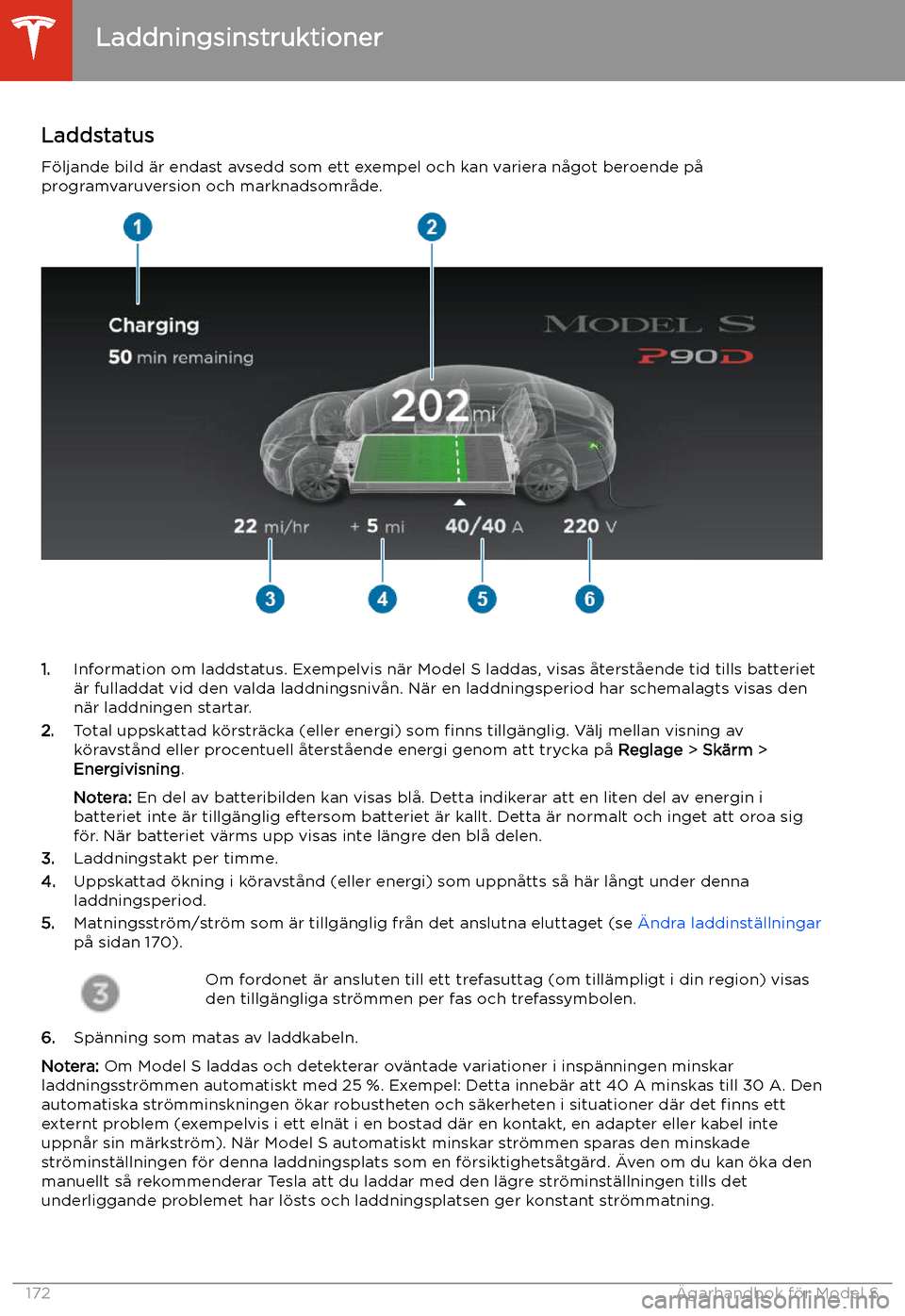 TESLA MODEL S 2020  Ägarmanual (in Swedish) LaddstatusF