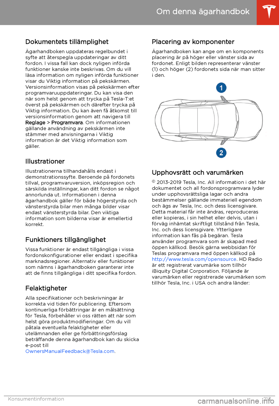 TESLA MODEL S 2020  Ägarmanual (in Swedish) Om denna 