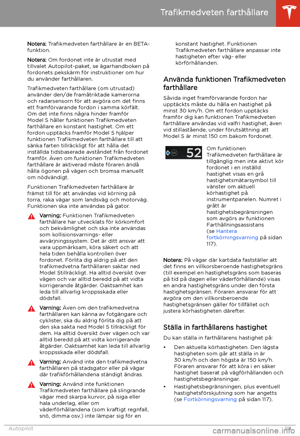 TESLA MODEL S 2020  Ägarmanual (in Swedish) Tra