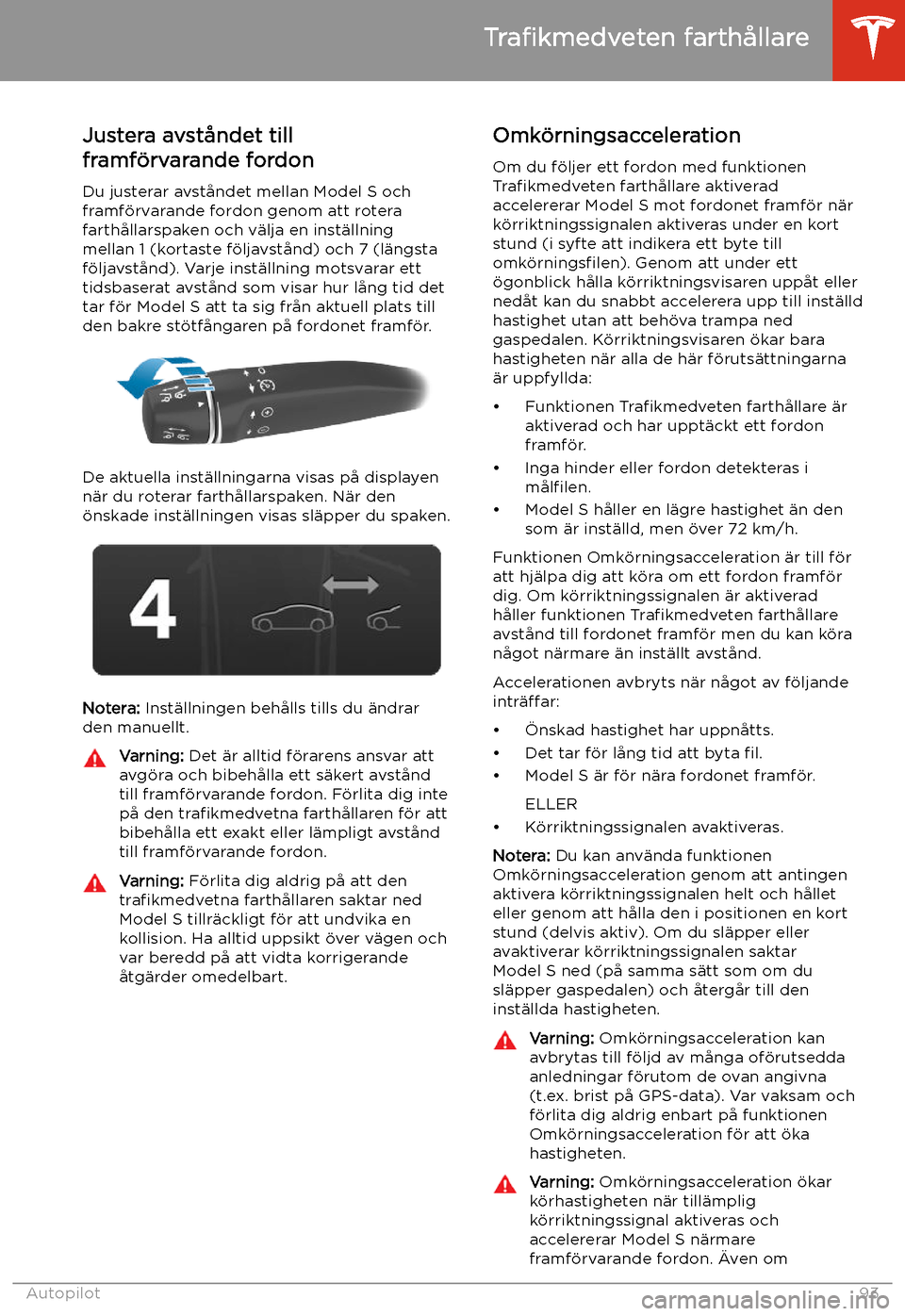 TESLA MODEL S 2020  Ägarmanual (in Swedish) Justera avst