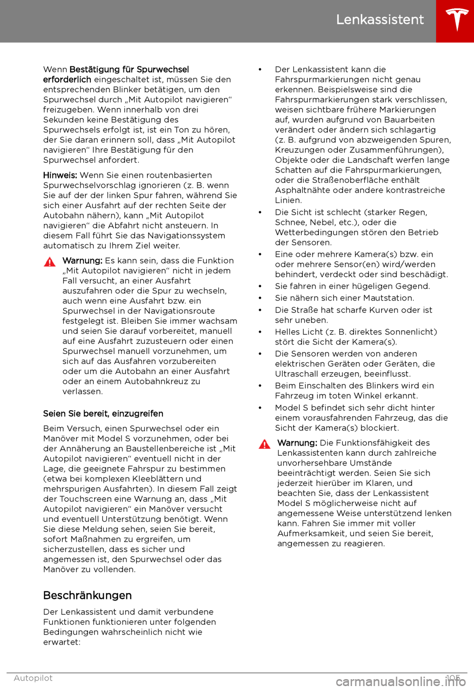 TESLA MODEL S 2019  Betriebsanleitung (in German) Wenn Best