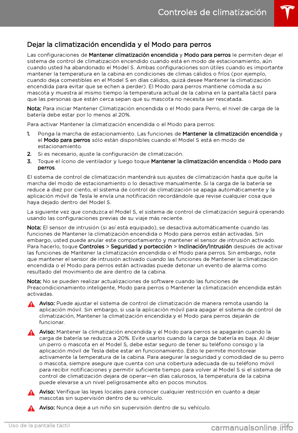 TESLA MODEL S 2019  Manual del propietario (in Spanish) Dejar la climatizaci