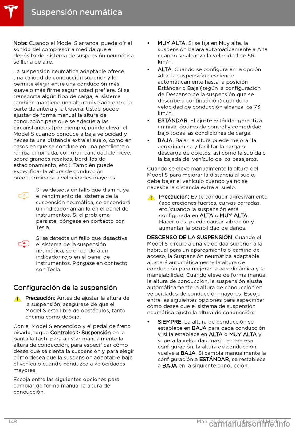 TESLA MODEL S 2019  Manual del propietario (in Spanish) Suspensi
