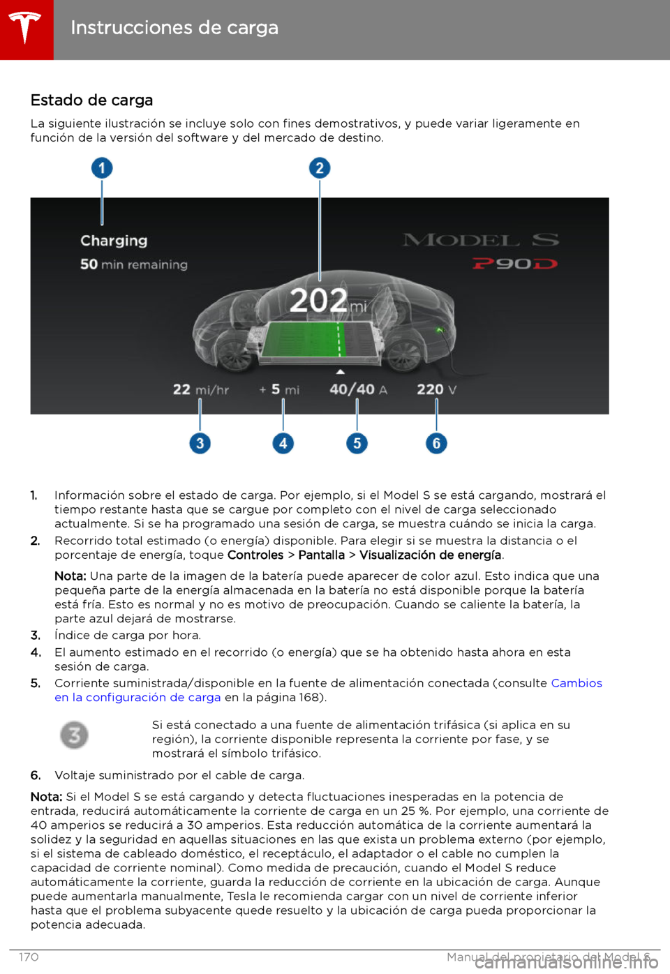 TESLA MODEL S 2019  Manual del propietario (in Spanish) Estado de carga
La siguiente ilustraci