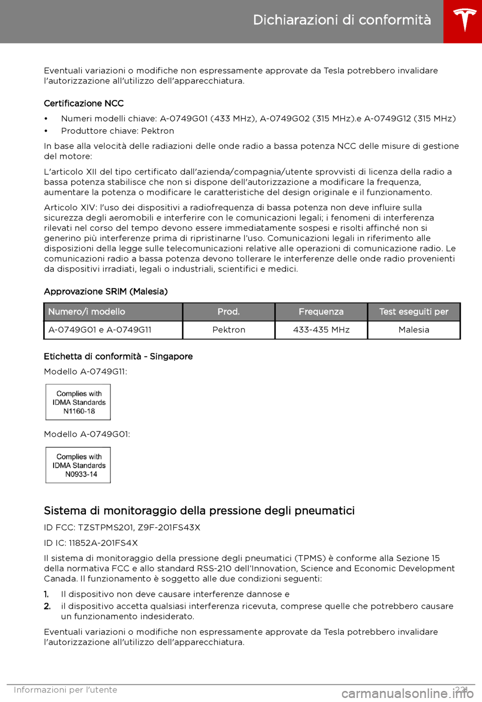TESLA MODEL S 2019  Manuale del proprietario (in Italian) Eventuali variazioni o modi