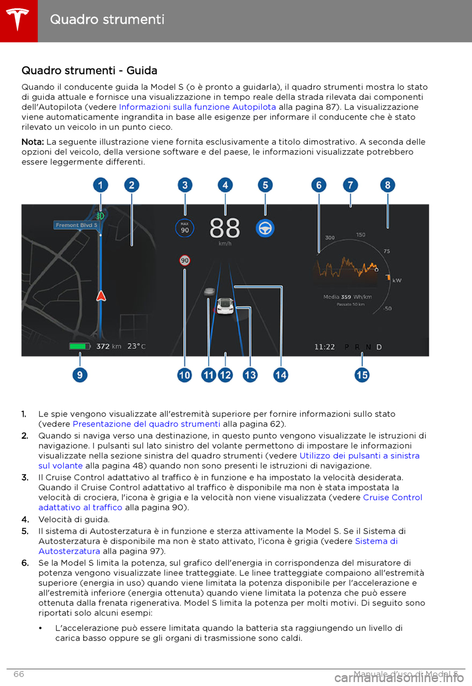 TESLA MODEL S 2019  Manuale del proprietario (in Italian) Quadro strumenti - Guida
Quando il conducente guida la Model S (o 