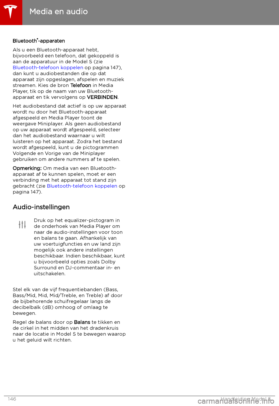 TESLA MODEL S 2019  Handleiding (in Dutch) Bluetooth