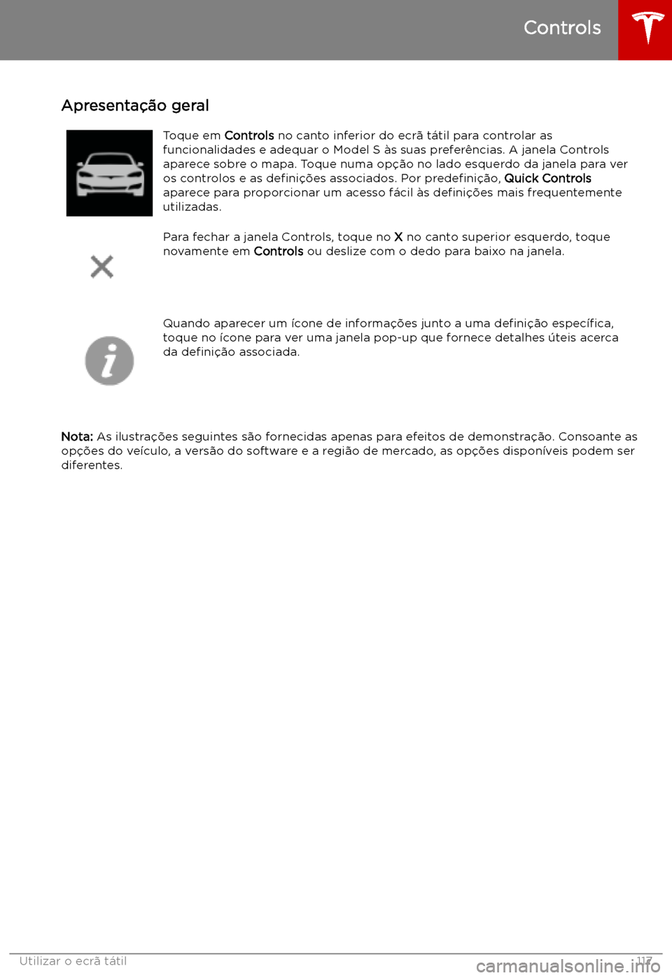 TESLA MODEL S 2019  Manual do proprietário (in Portuguese) Utilizar o ecr