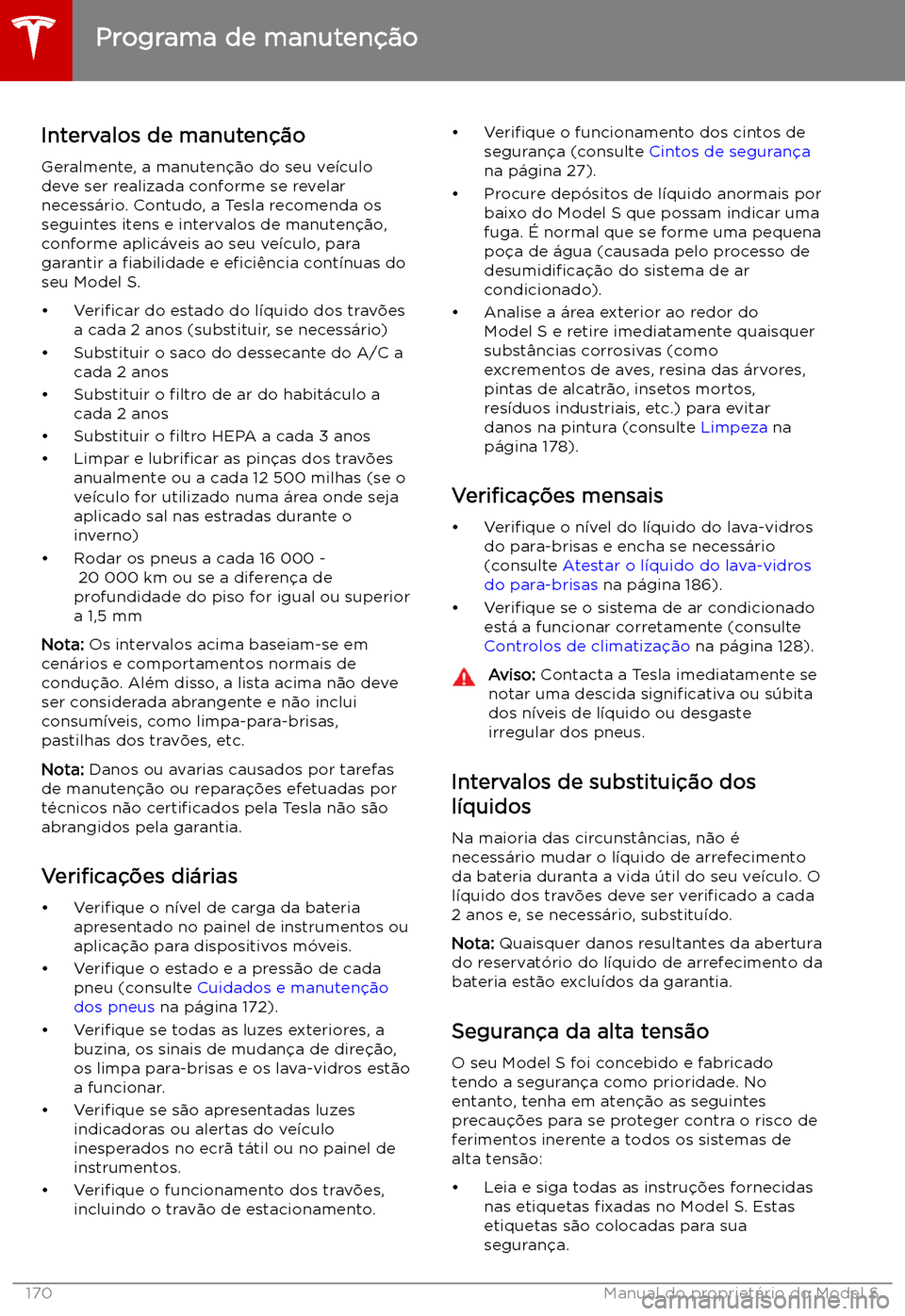 TESLA MODEL S 2019  Manual do proprietário (in Portuguese) Manuten