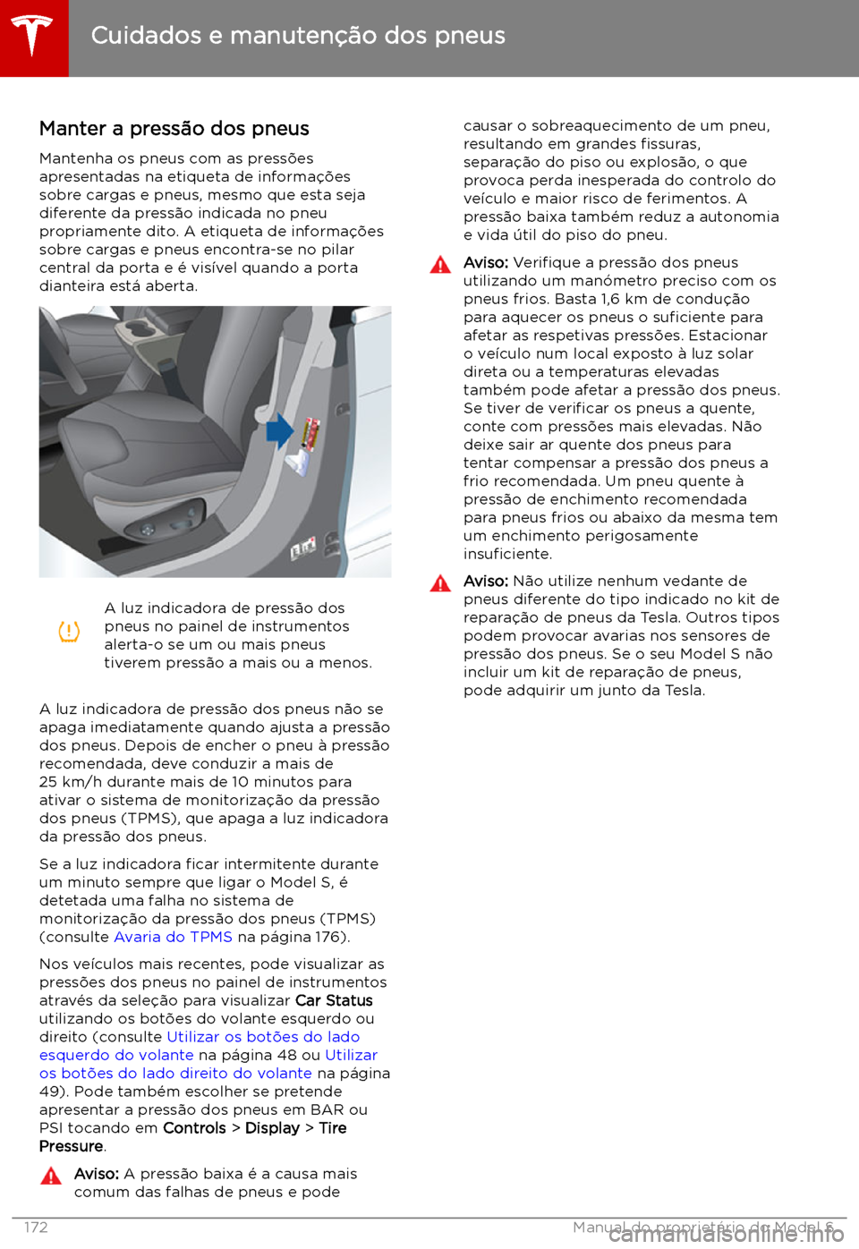 TESLA MODEL S 2019  Manual do proprietário (in Portuguese) Cuidados e manuten