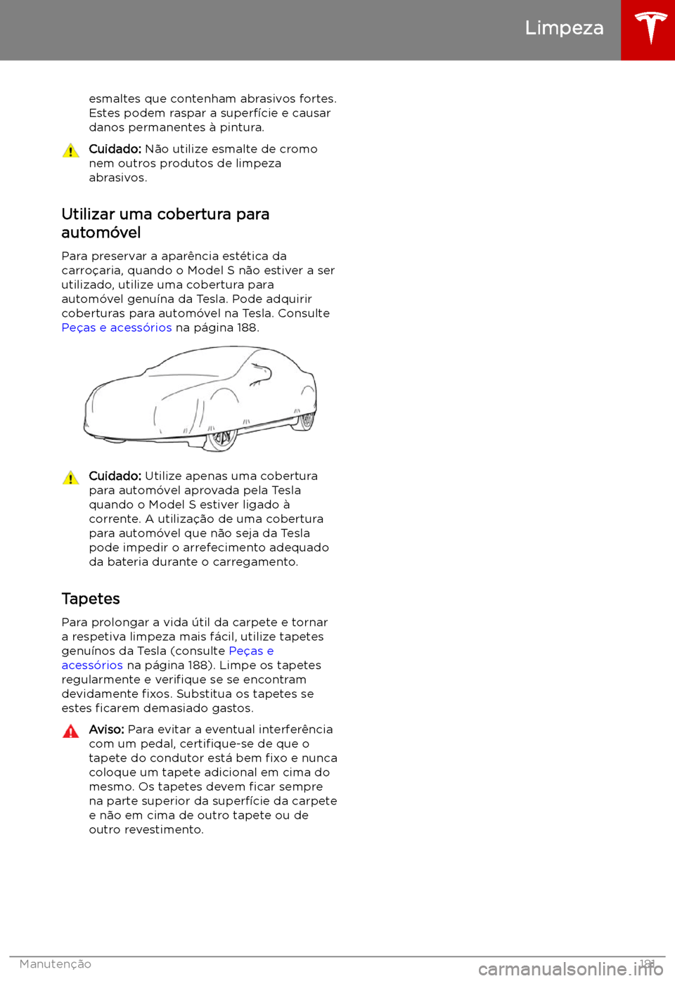 TESLA MODEL S 2019  Manual do proprietário (in Portuguese) esmaltes que contenham abrasivos fortes.
Estes podem raspar a superf
