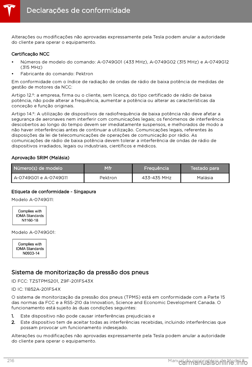 TESLA MODEL S 2019  Manual do proprietário (in Portuguese) Altera