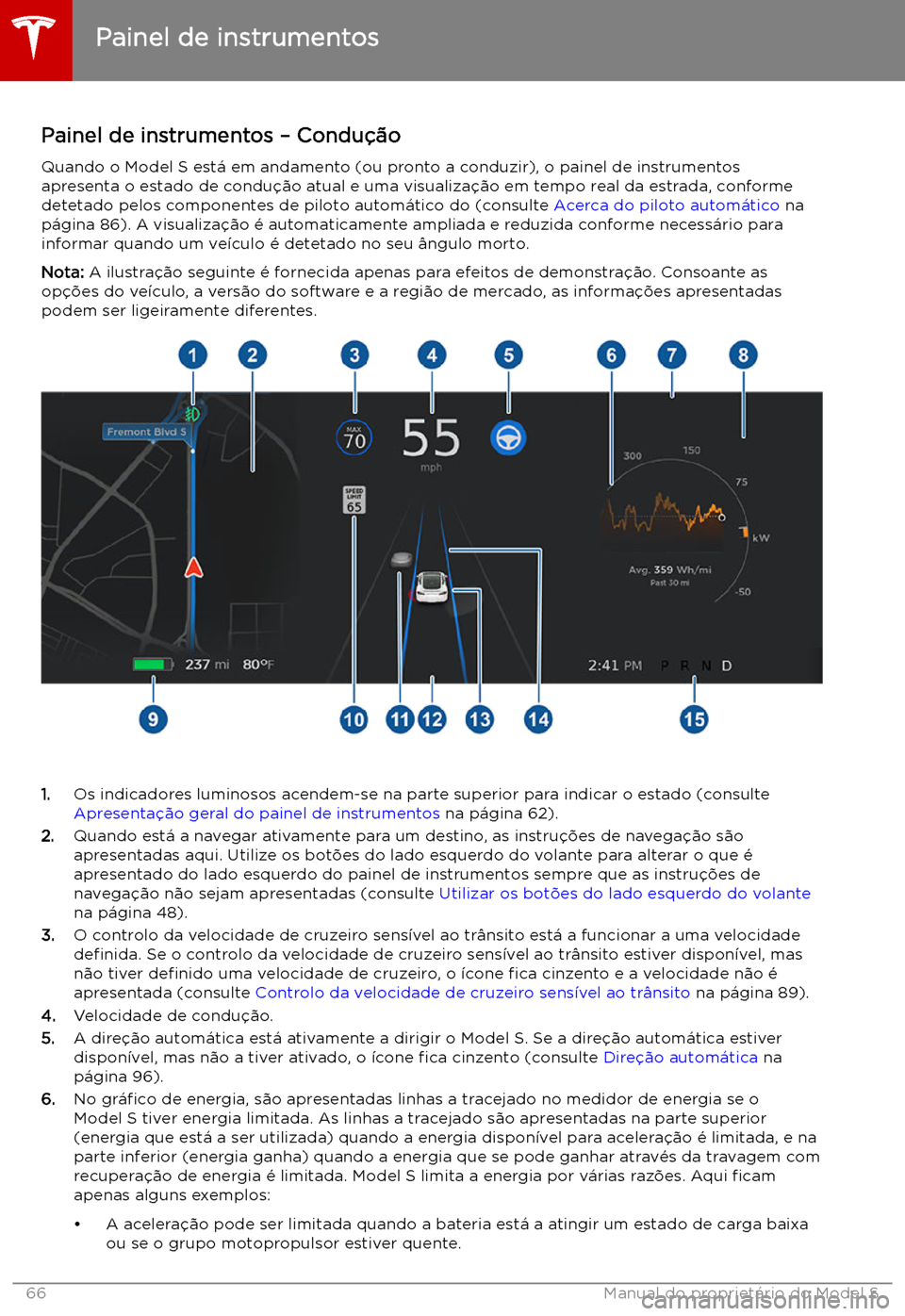TESLA MODEL S 2019  Manual do proprietário (in Portuguese) Painel de instrumentos 