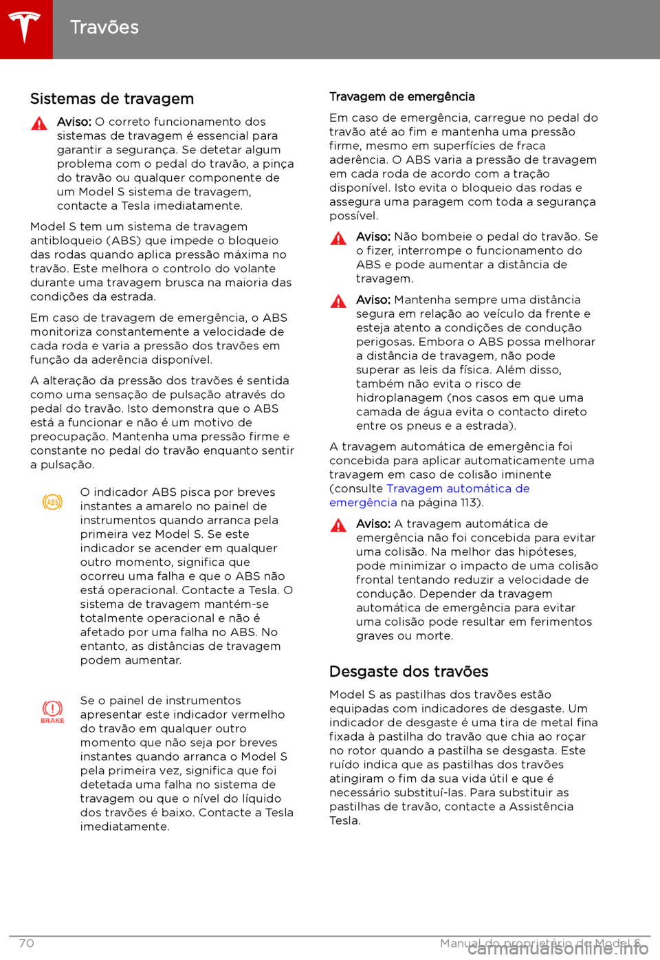 TESLA MODEL S 2019  Manual do proprietário (in Portuguese) Trav