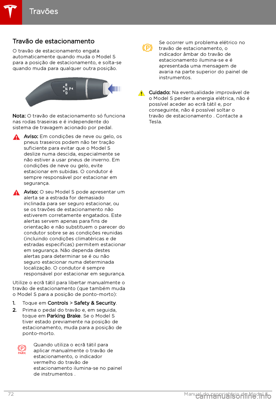 TESLA MODEL S 2019  Manual do proprietário (in Portuguese) Trav