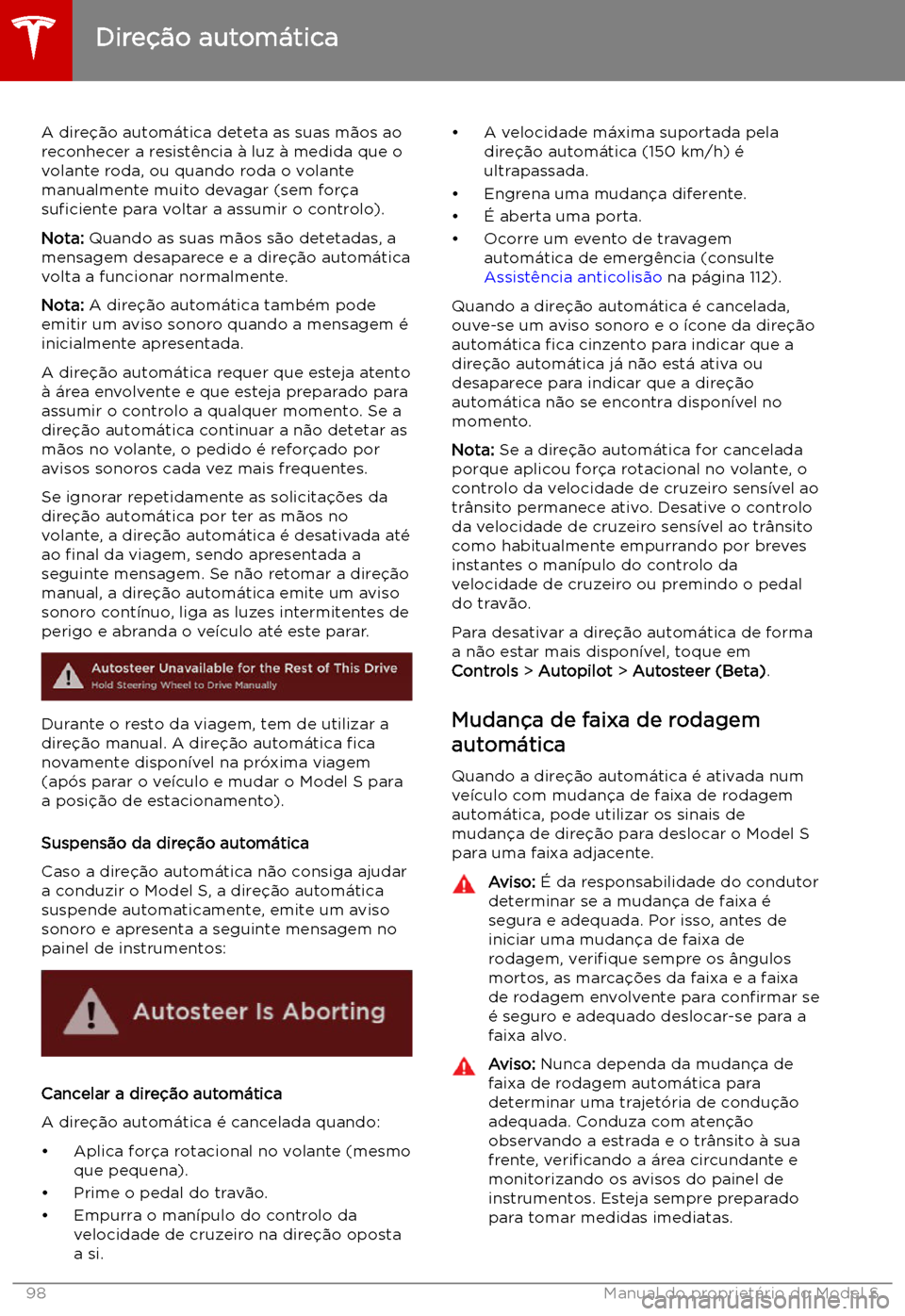 TESLA MODEL S 2019  Manual do proprietário (in Portuguese) A dire