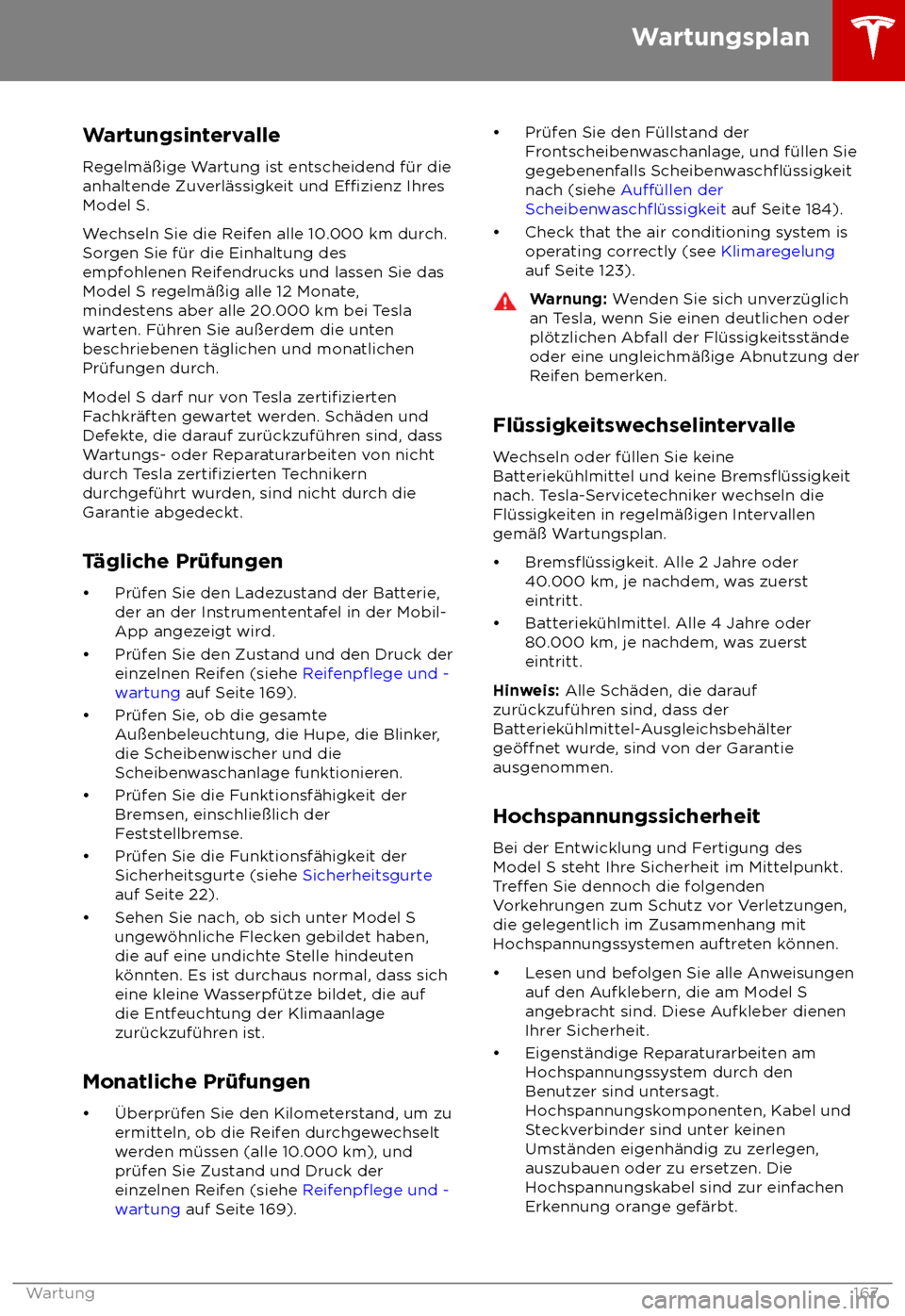 TESLA MODEL S 2018  Betriebsanleitung (in German) Wartungsintervalle
R egelm