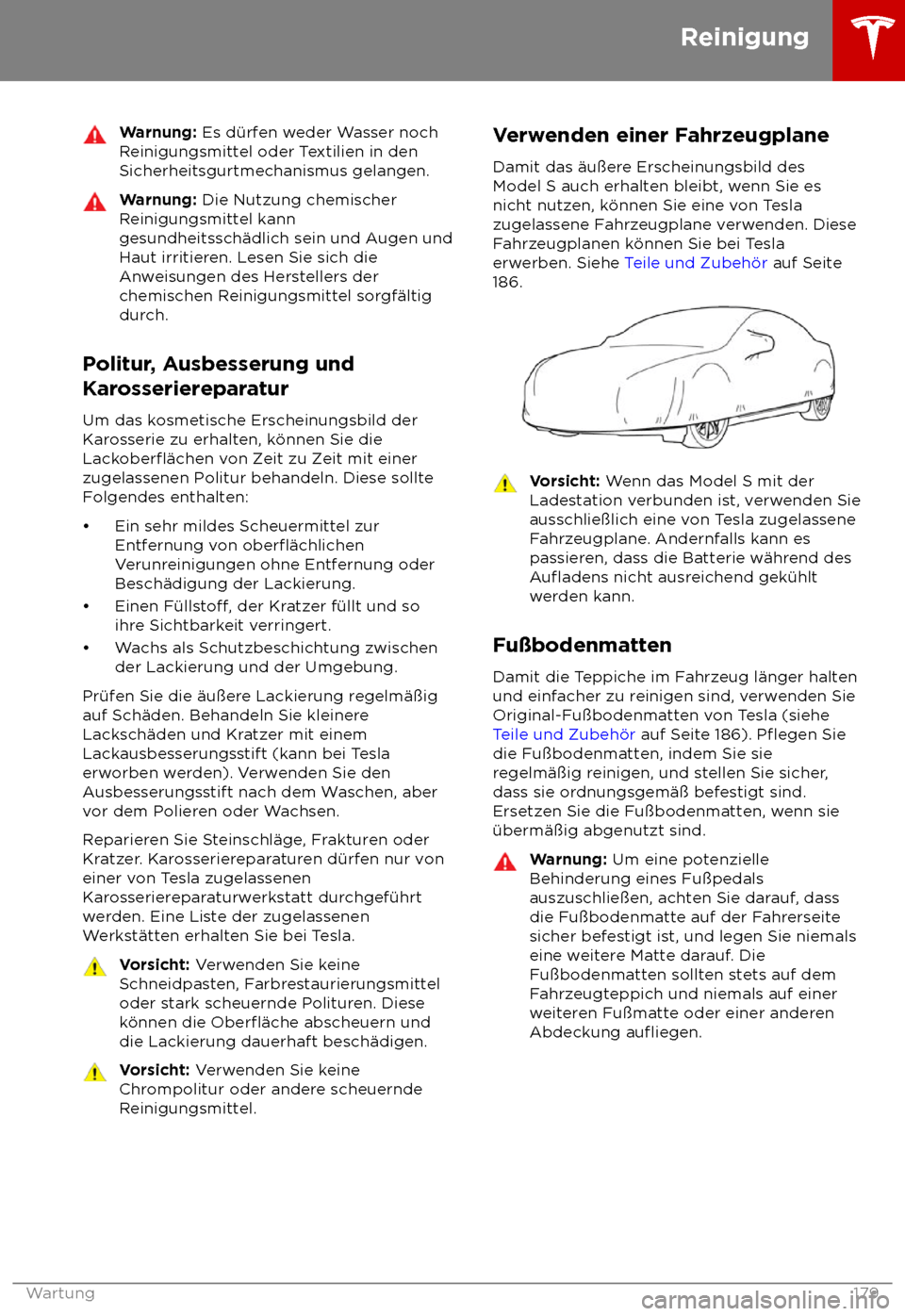 TESLA MODEL S 2018  Betriebsanleitung (in German) Warnung: Es d