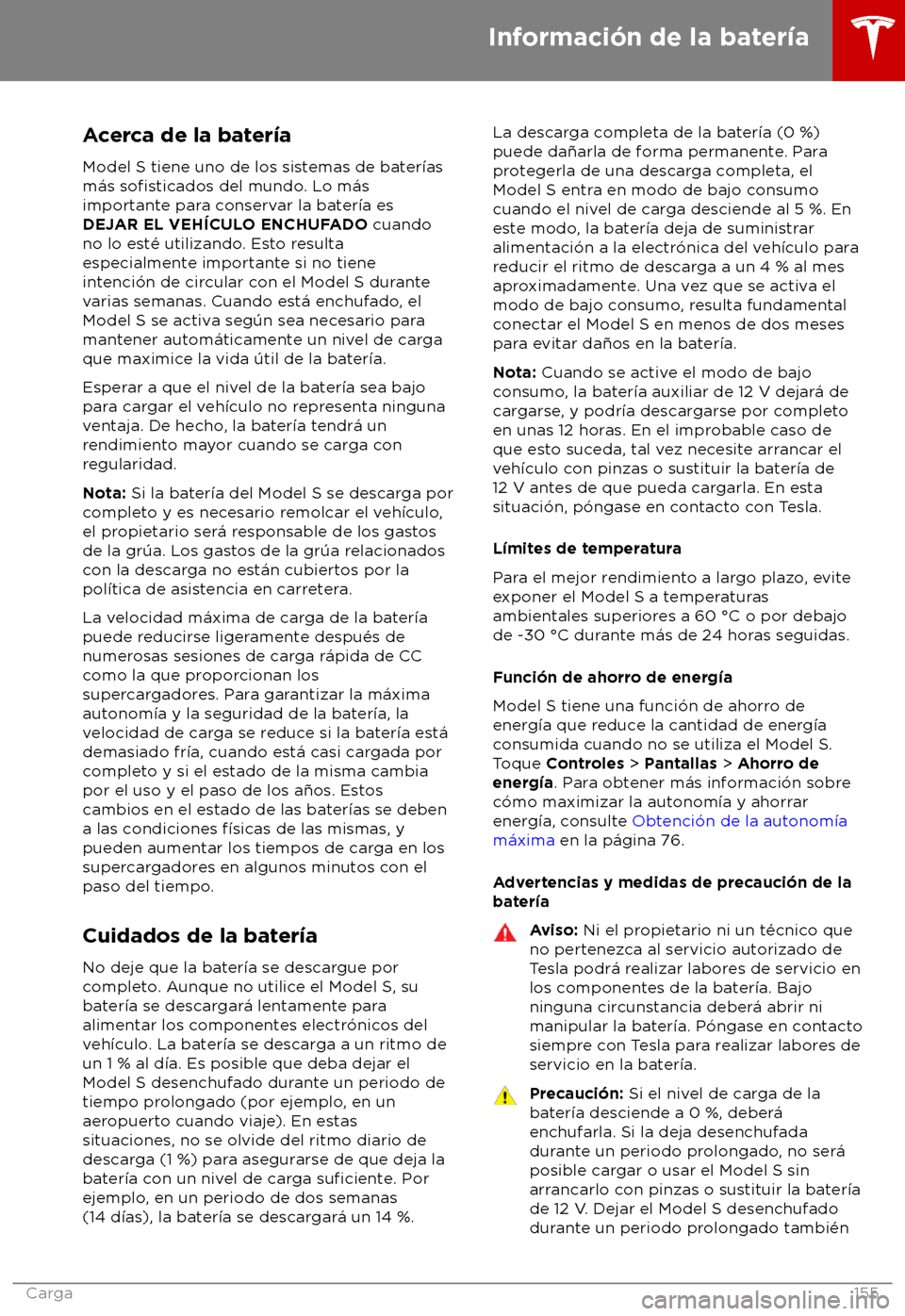TESLA MODEL S 2018  Manual del propietario (in Spanish) Acerca de la bater