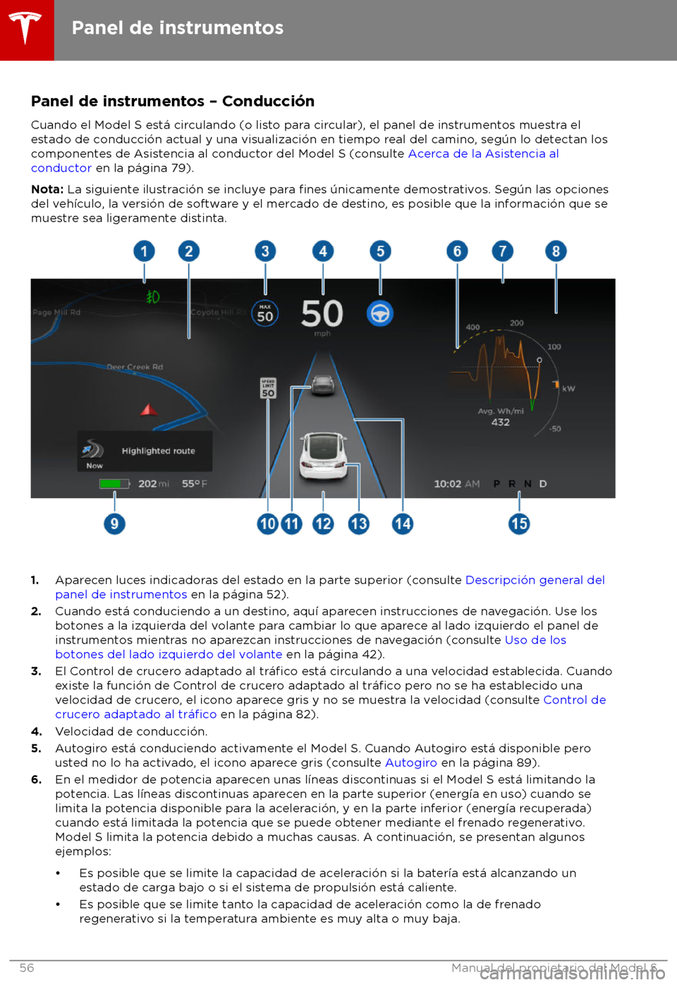 TESLA MODEL S 2018  Manual del propietario (in Spanish) Panel de instrumentos 