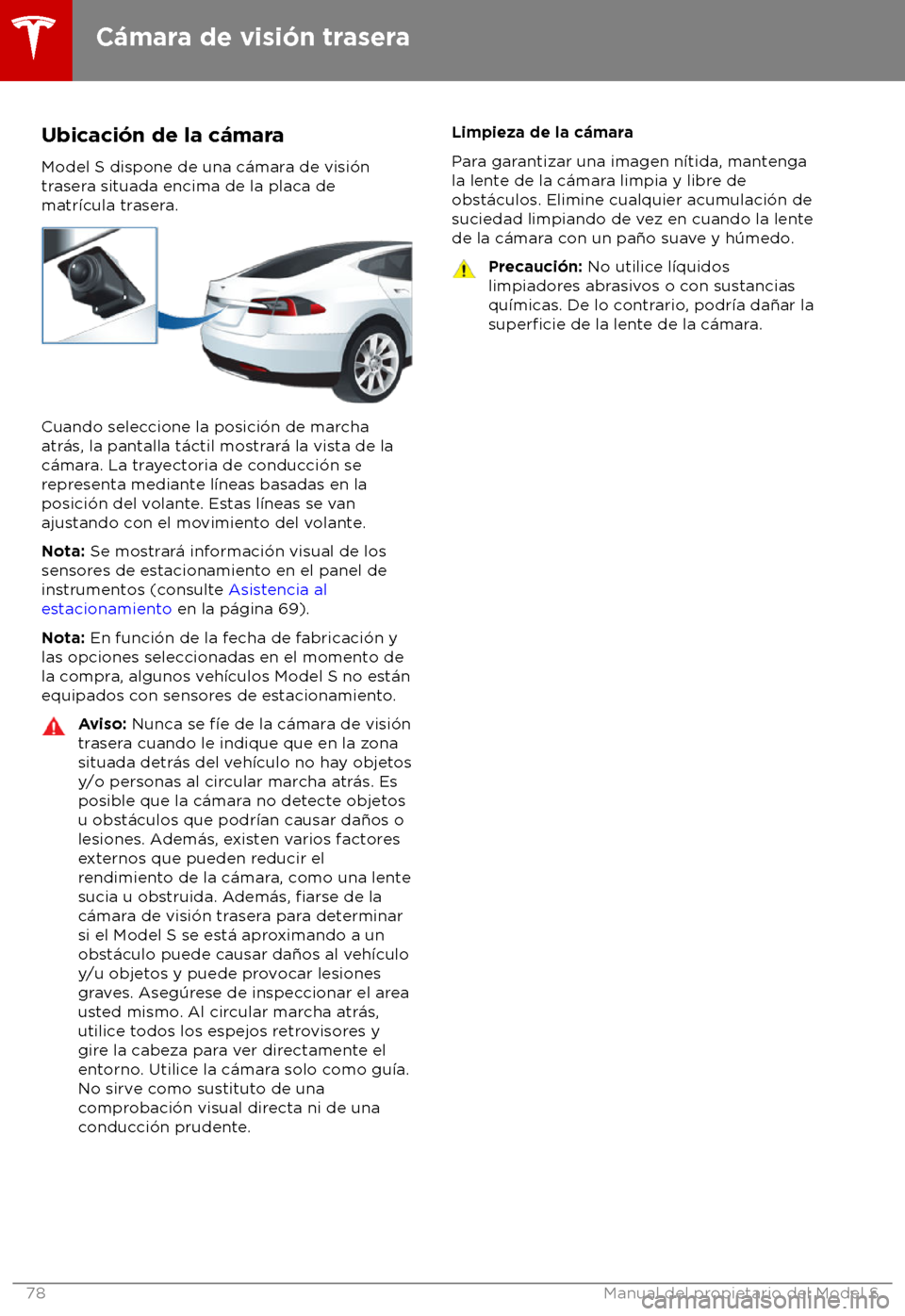 TESLA MODEL S 2018  Manual del propietario (in Spanish) Ubicaci